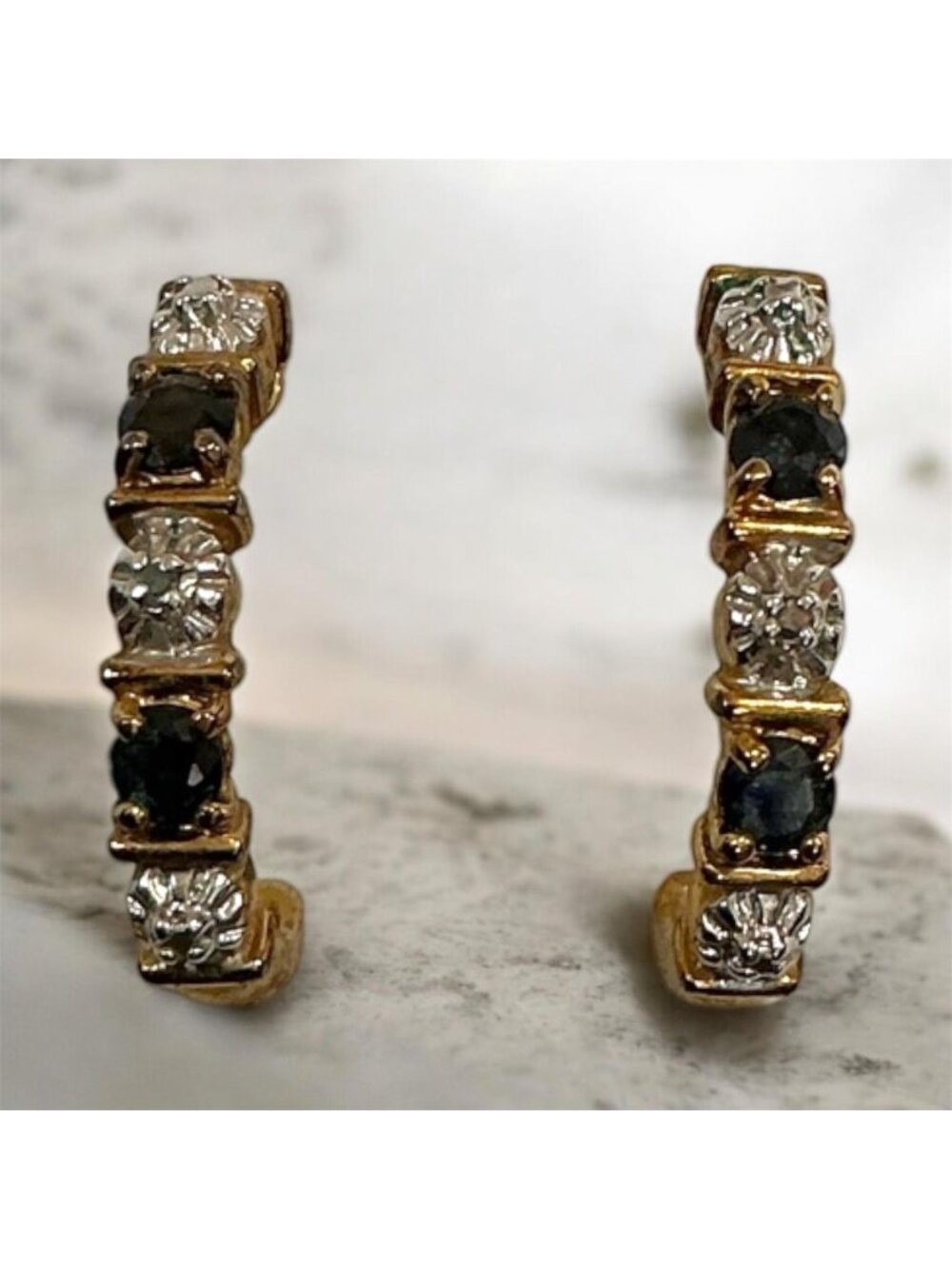 Vintage Vermeil Sterling Half-Hoop Earrings With CZ Stones 0.5" Long